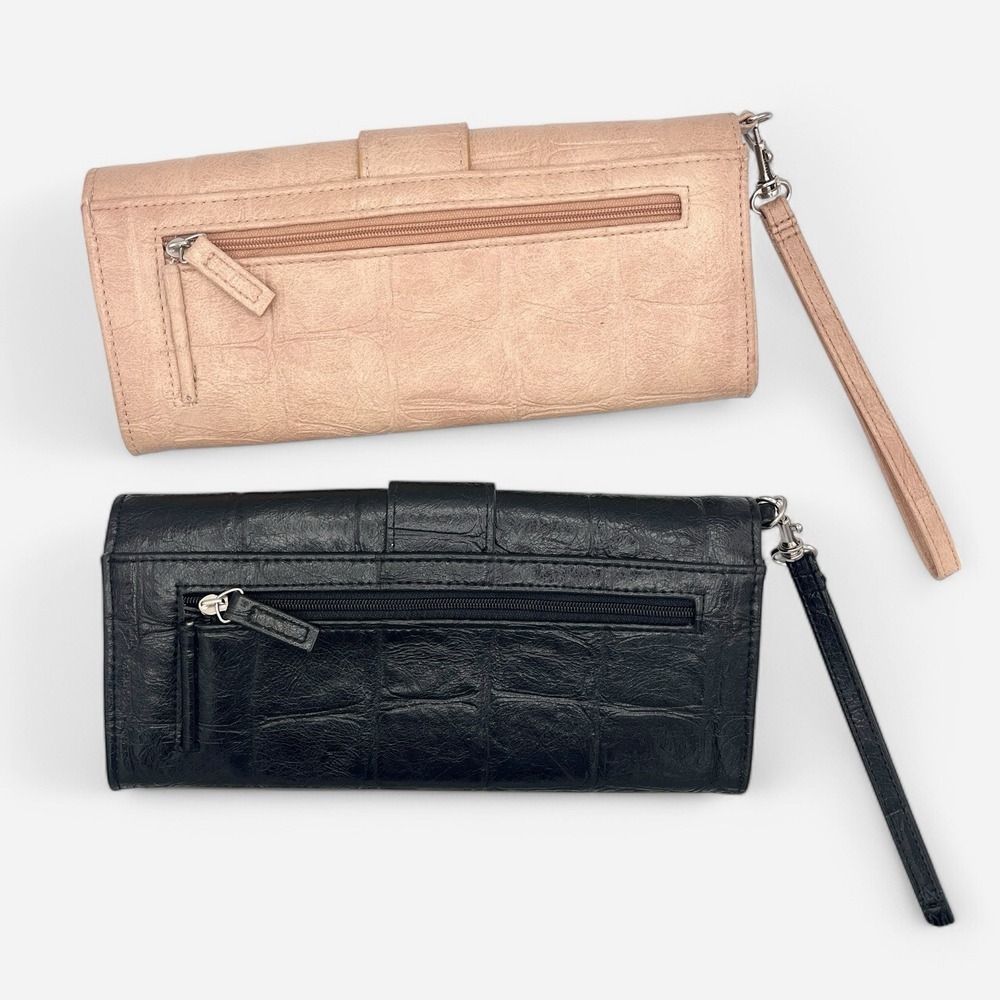 Kelly & Katie Vegan Leather Wallet x2 Crocodile Black Beige Wristlet Clutch - Picture 2 of 9